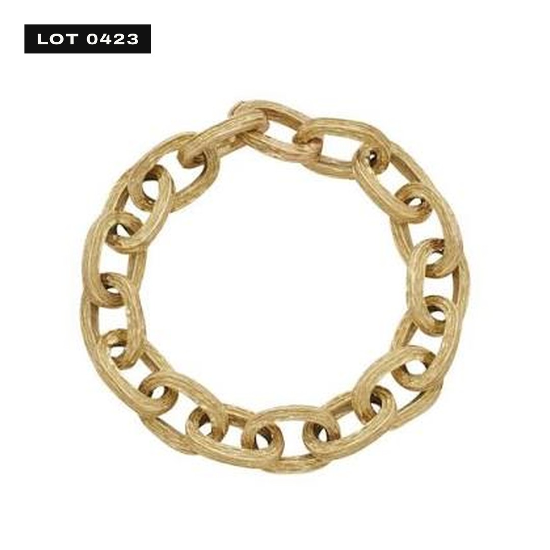 Drawing of a heavy yellow gold link bracelet laid in a loop.